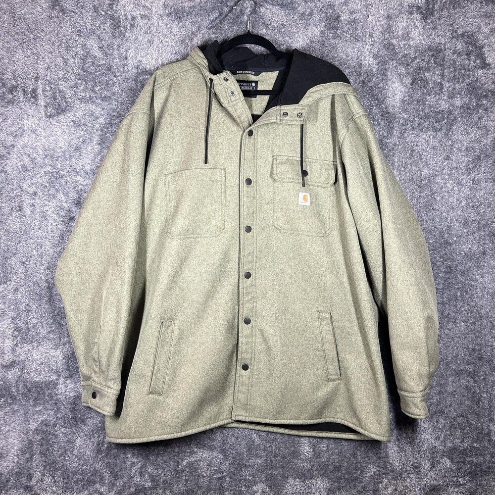 Carhartt Jacket Mens 3XL Green Rain Defender Hooded Fleece Lined 105022